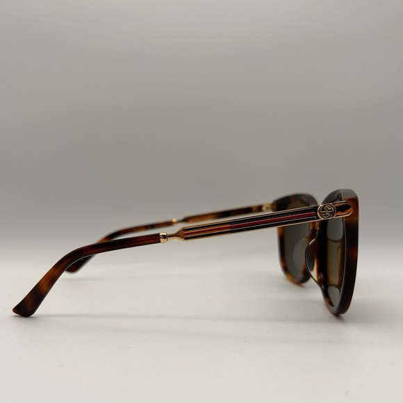Gucci GG Sunglasses GG0079SK Women's Brown Tortoise Gold Arms Classic Stripe - Picture 5 of 9